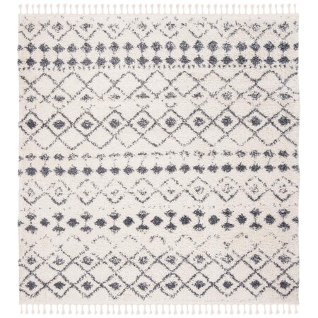 Safavieh 3 x 3 ft. Berber Fringe Shag Contemporary Power Loomed Square Area Rug; Cream & Dark Grey BFG516A-3SQ